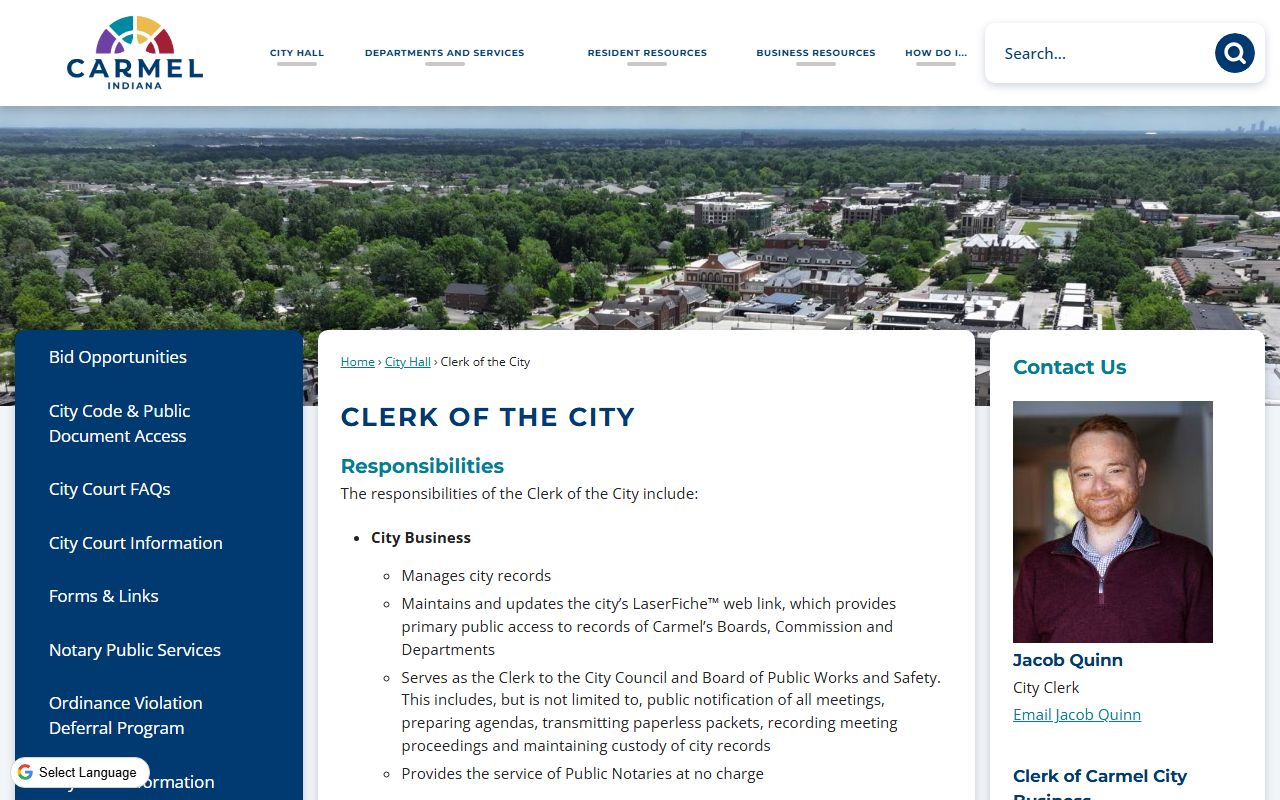 Carmel City Clerk office genealogy records Hamilton County Indiana