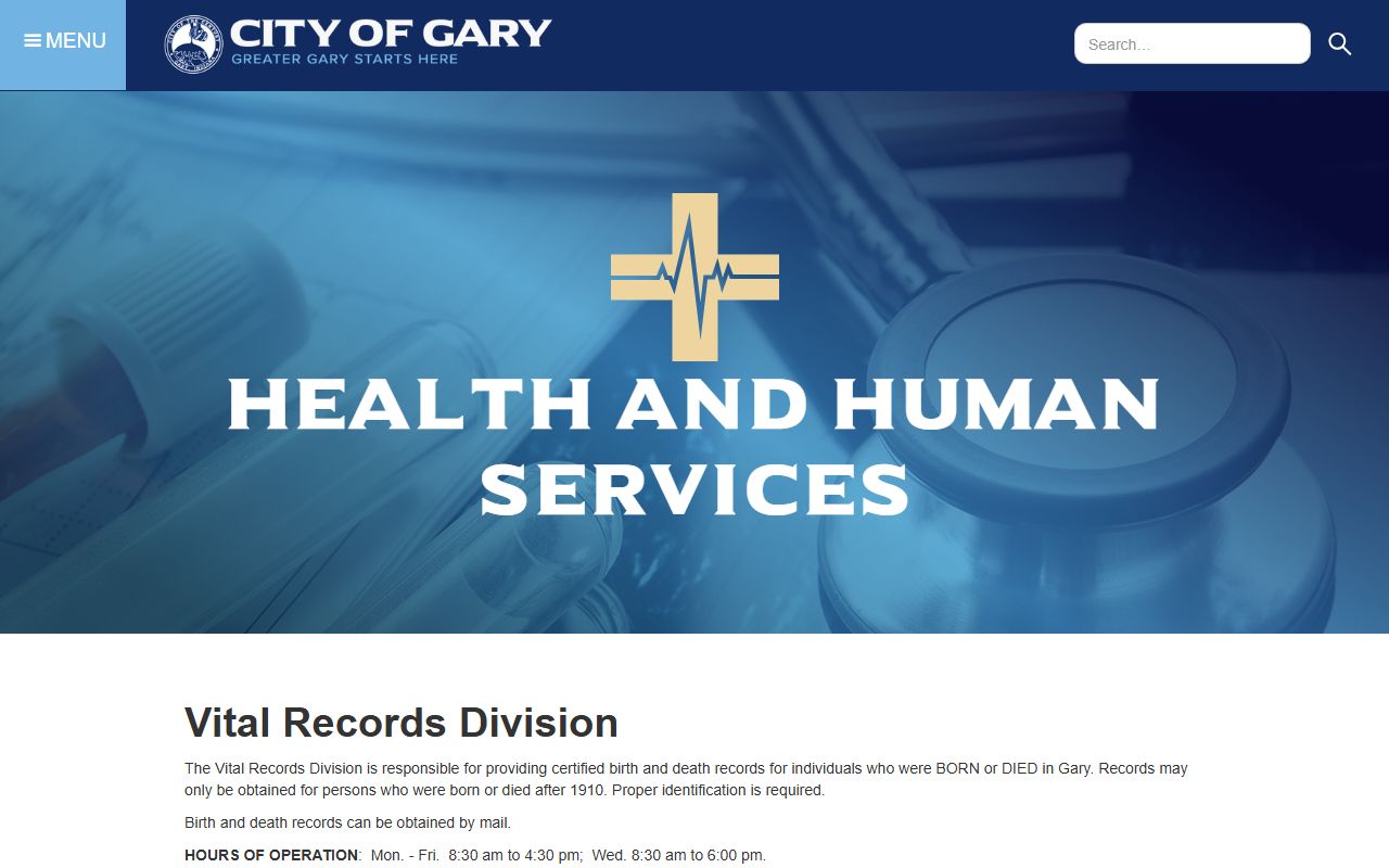Gary Health Department vital records genealogy Lake County Indiana