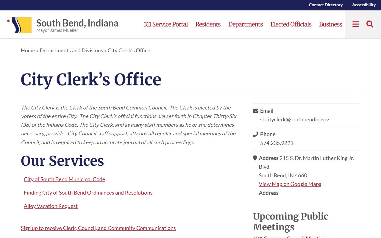 South Bend City Clerk genealogy records St. Joseph County
