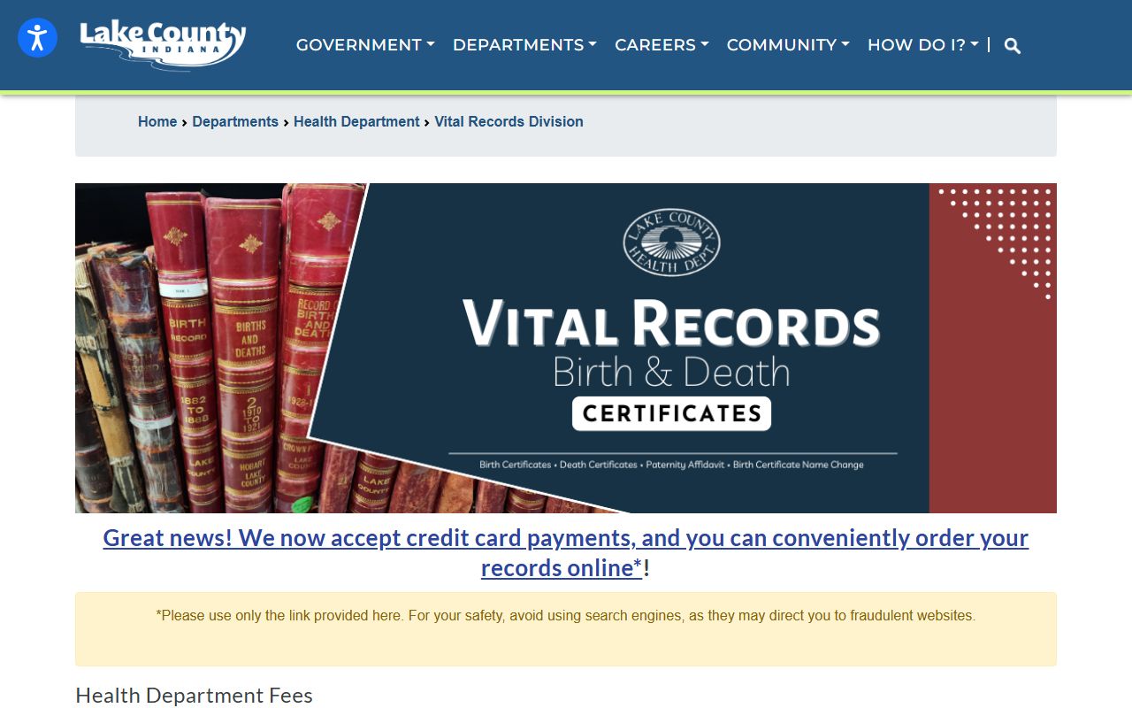 Lake County Health Department vital records division for genealogy records