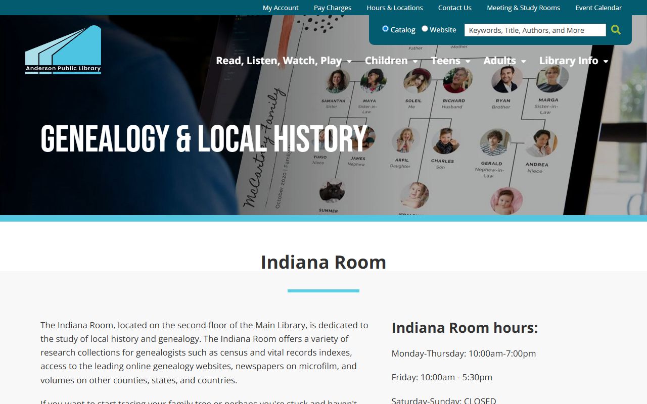 Anderson Public Library Indiana Room genealogy collection for Madison County