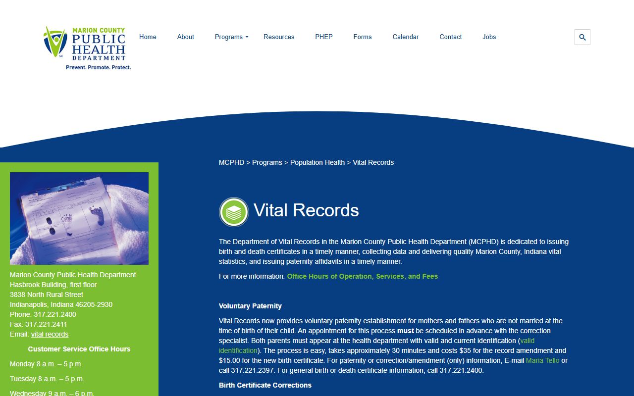 Marion County Public Health Department vital records division for genealogy