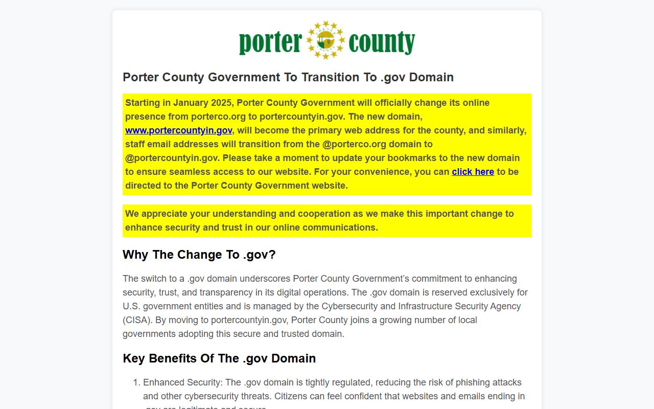 Porter County government website for genealogy records