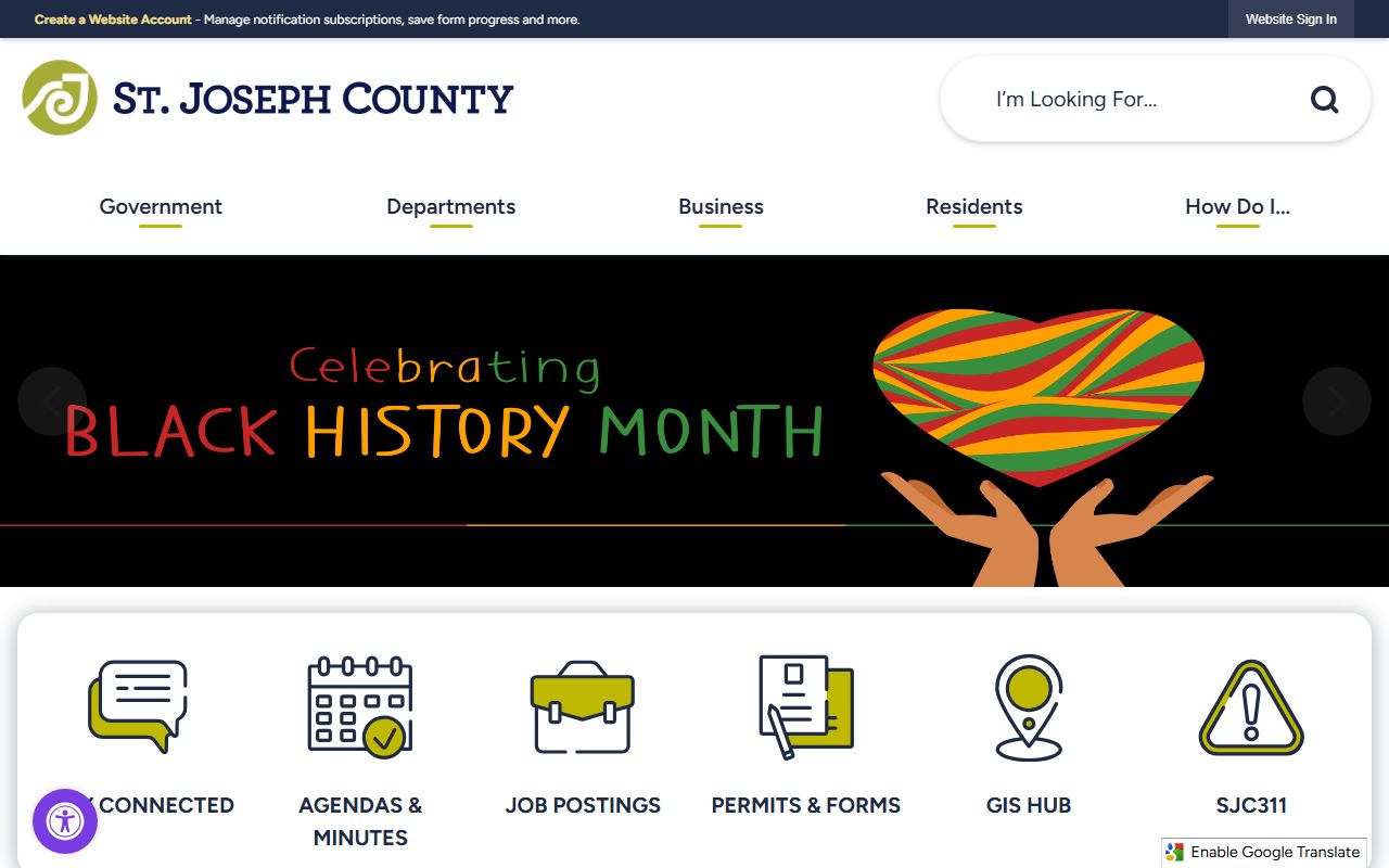 St. Joseph County government website for genealogy records access