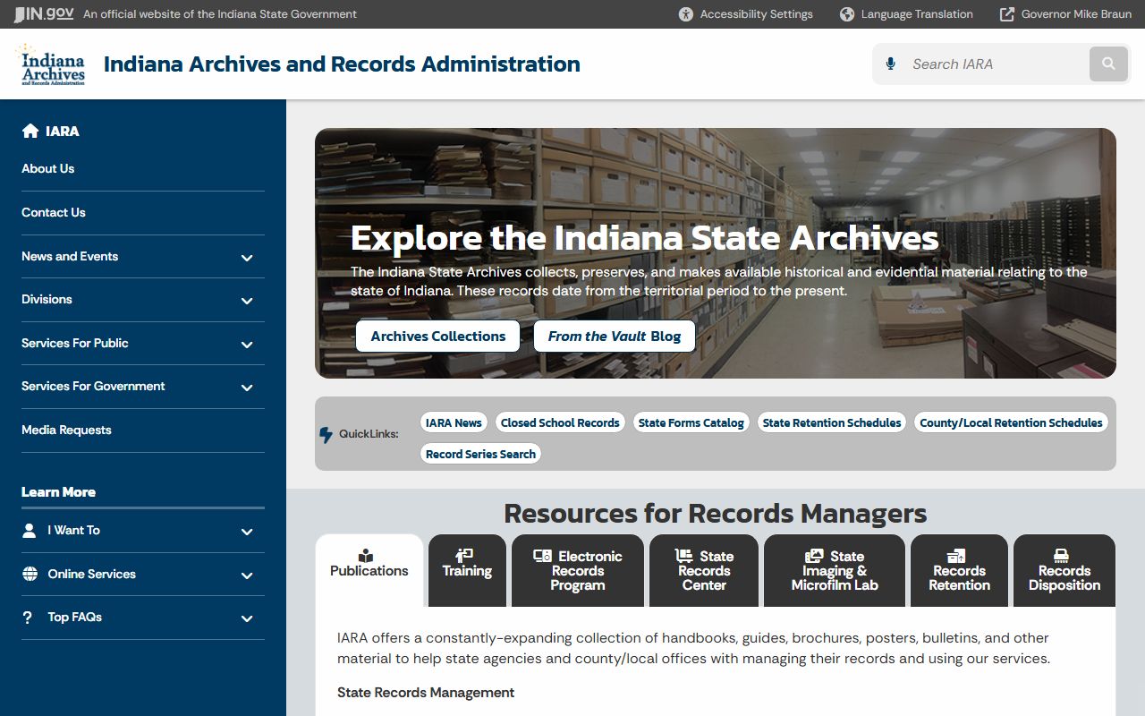 Indiana Archives and Records Administration website for historical genealogy records