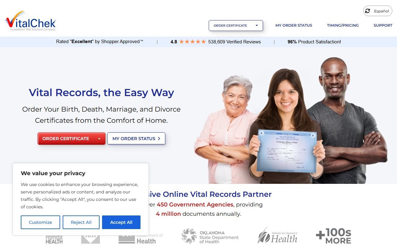 VitalChek online ordering system for Indiana genealogy vital records